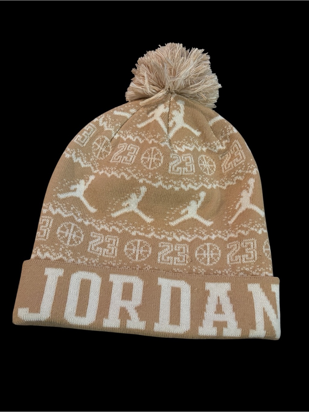 Jordan Pom Beanie Hat in Beige and White